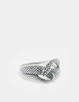 sterling silver double row snake ring in silver