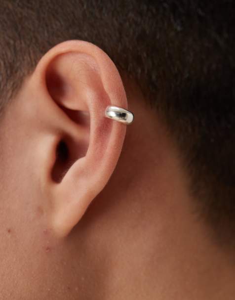 ASOS DESIGN sterling silver ear cuff in silver - view 1