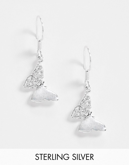 ASOS DESIGN sterling silver earrings with crystal butterfly