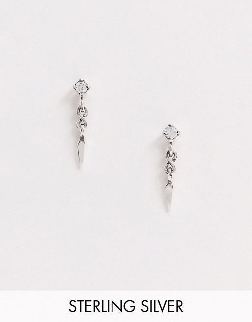 ASOS DESIGN sterling silver earrings with crystal stud and spike drop