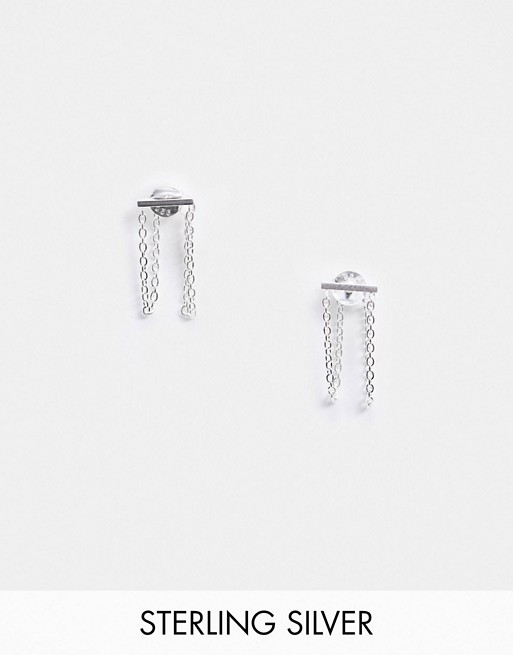 ASOS DESIGN sterling silver earrings with front back chain