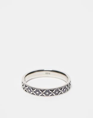ASOS DESIGN sterling silver embossed detail band ring in silver