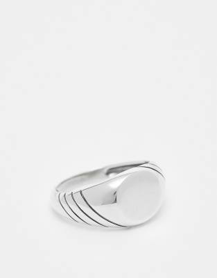 ASOS DESIGN ASOS DESIGN sterling silver engraved line detail signet ring in silver