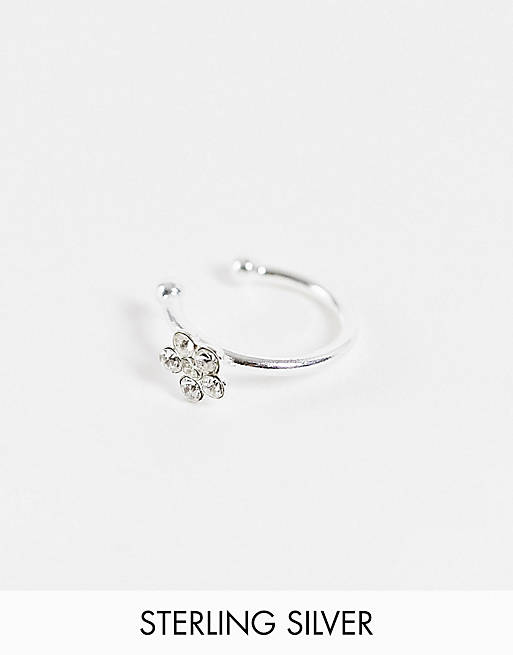ASOS DESIGN sterling silver faux nose ring with crystal daisy