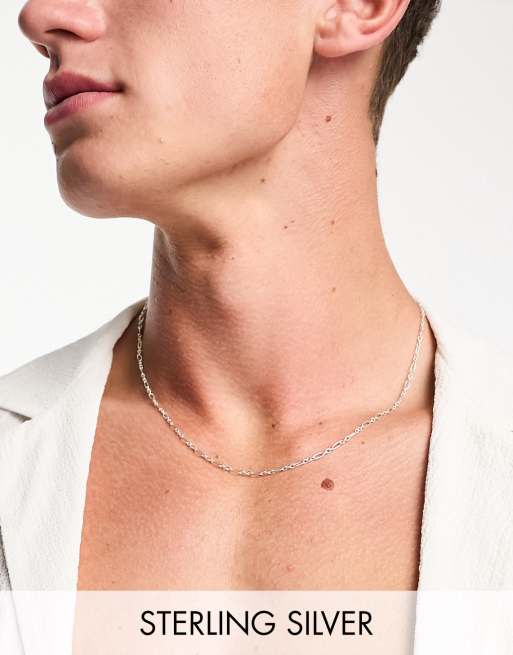 ASOS DESIGN sterling silver figaro chain necklace in silver