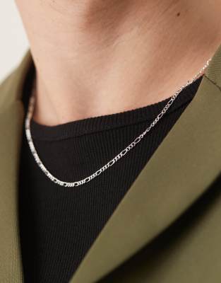 Asos Design Sterling Silver Figaro Chain Necklace In Silver