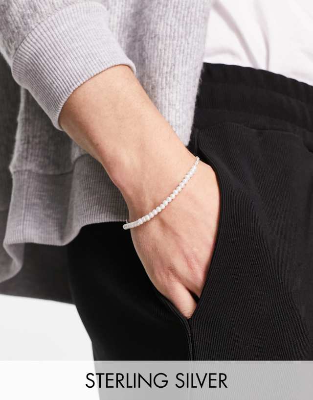 ASOS DESIGN sterling silver half silver chain half faux pearl bracelet