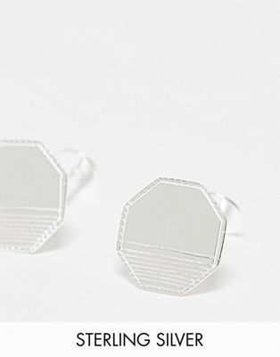 ASOS DESIGN sterling silver hexagon cufflinks with emboss detail in silver