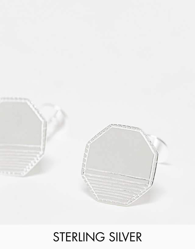 ASOS DESIGN sterling silver hexagon cufflinks with emboss detail in silver