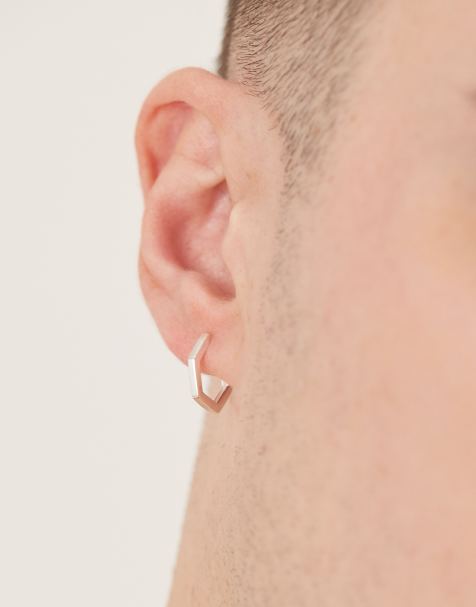 ASOS DESIGN sterling silver hexagon hoop earrings in silver plate - view 1