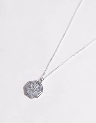 Asos Design Sterling Silver Hexagon St. Christopher Pendant Necklace