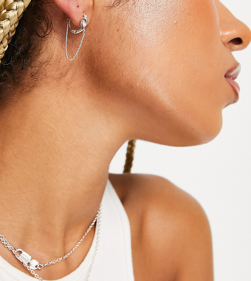 ASOS DESIGN sterling silver hinge hoop earrings with knot and chain