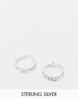 ASOS DESIGN sterling silver hoop earring with chain detail in silver
