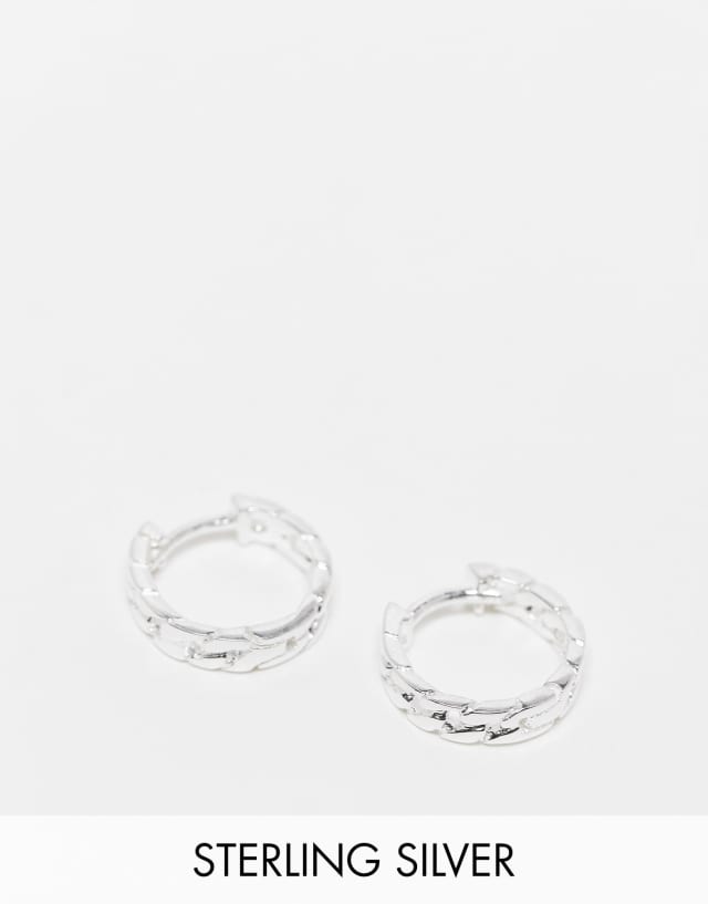 ASOS DESIGN sterling silver hoop earring with chain detail in silver