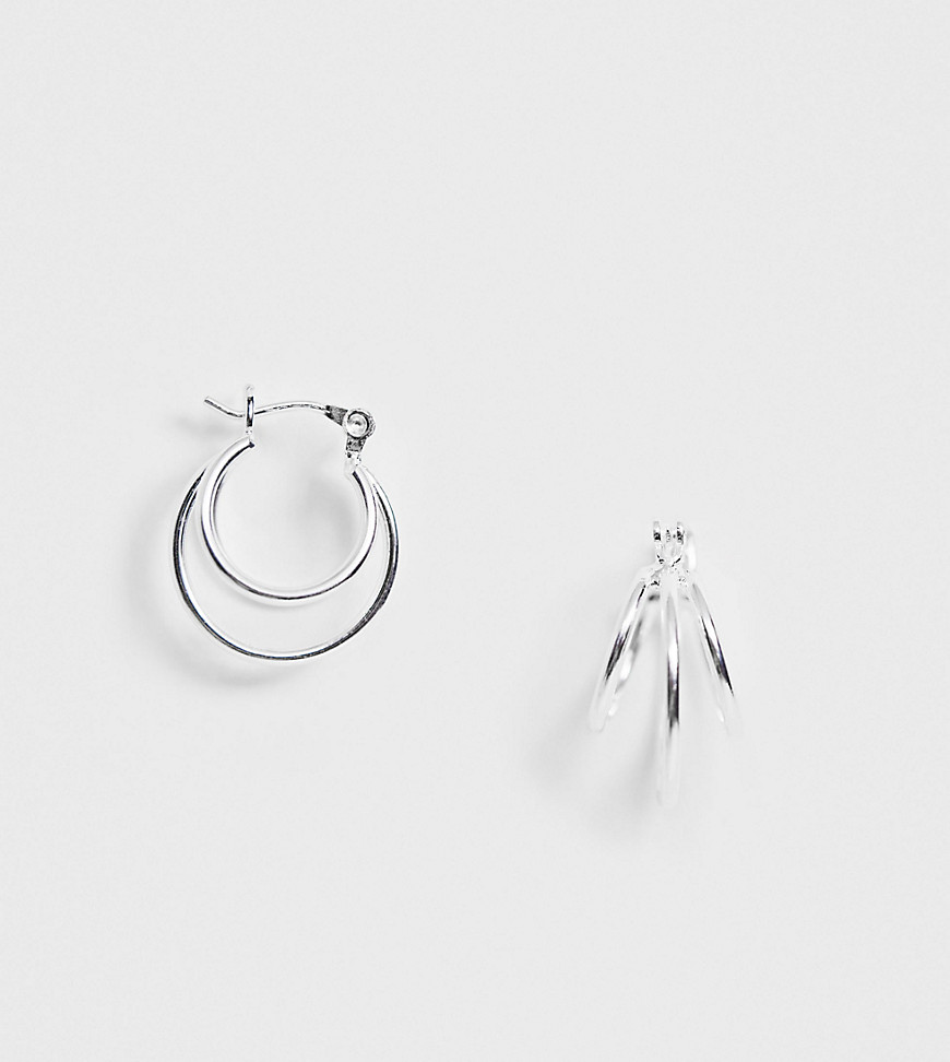 ASOS DESIGN sterling silver hoop earrings in fine triple row design