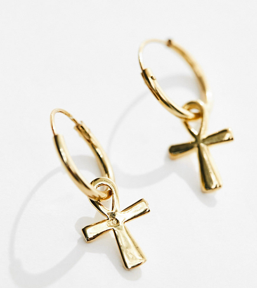 sterling silver hoop earrings with ankh pendant in 14k gold plate