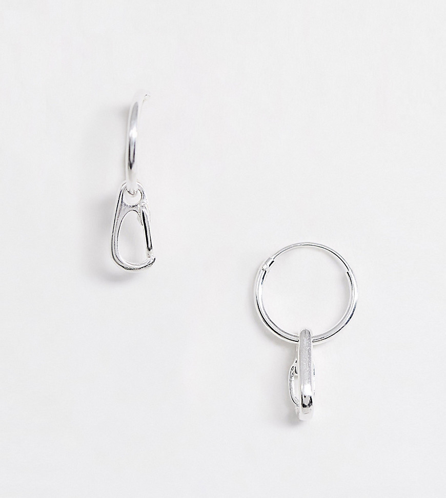 ASOS DESIGN sterling silver hoop earrings with carabiner charm-Multi