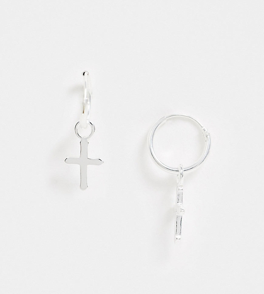 ASOS DESIGN sterling silver hoop earrings with cross charm