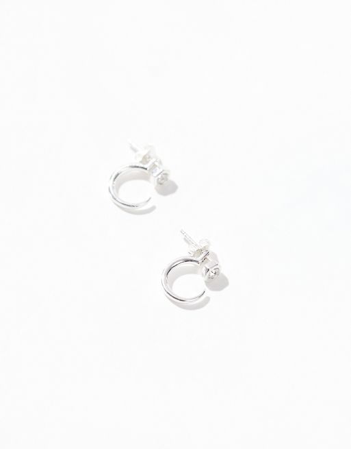 ASOS DESIGN sterling silver hoop earrings with crystal in silver ASOS