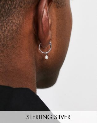 ASOS DESIGN sterling silver hoop earrings with faux pearl