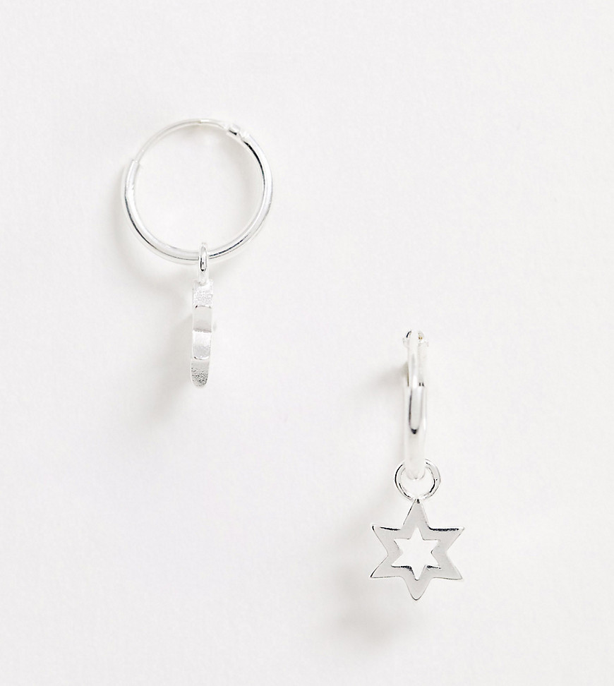 ASOS DESIGN sterling silver hoop earrings with star charm