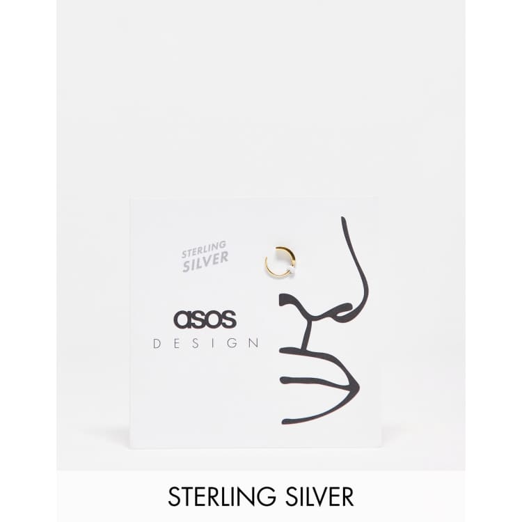 ASOS DESIGN sterling silver hoop nose ring with crystals in gold tone