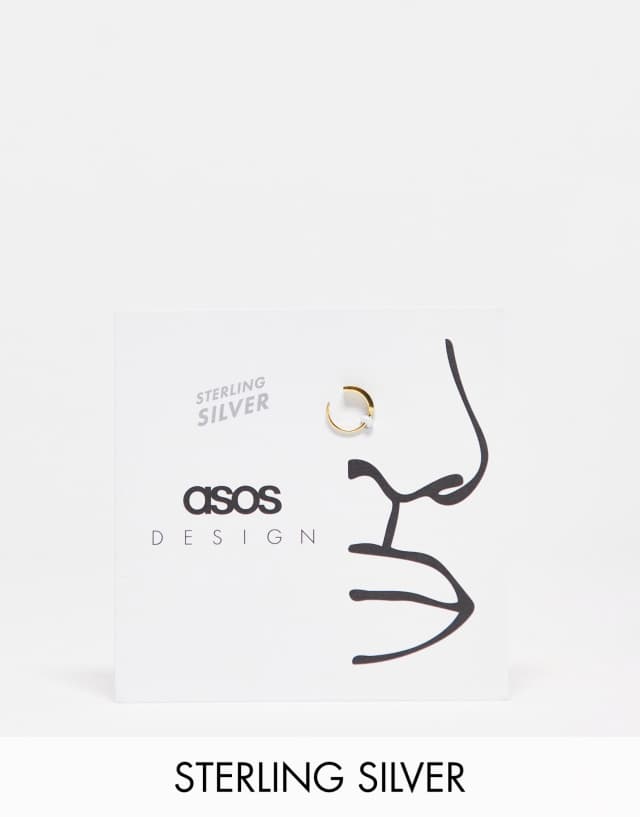 ASOS DESIGN sterling silver hoop nose ring with crystals in gold tone