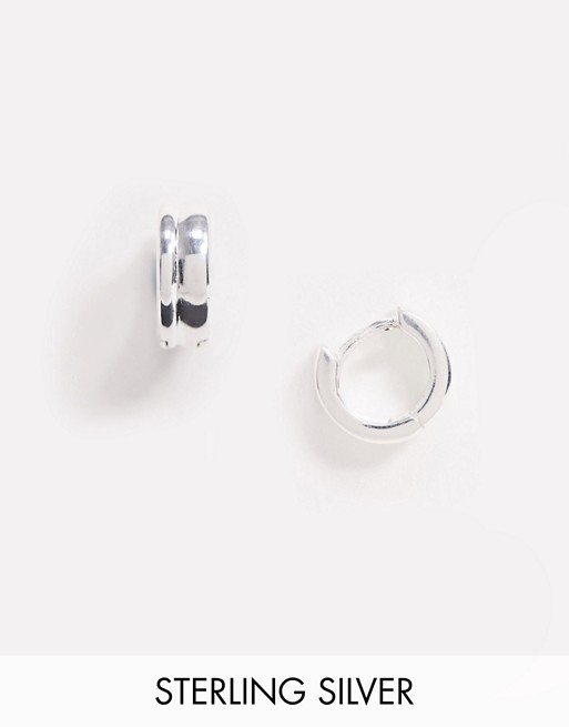ASOS DESIGN sterling silver mini 6mm huggie hoop earrings in double row design