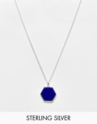 ASOS DESIGN sterling silver neck chain with blue lapis stone pendant in silver