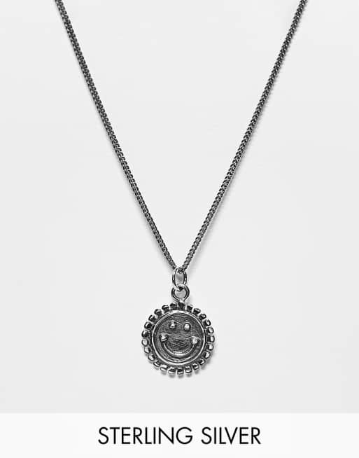 ASOS DESIGN sterling silver neck chain with happy face pendant in silver