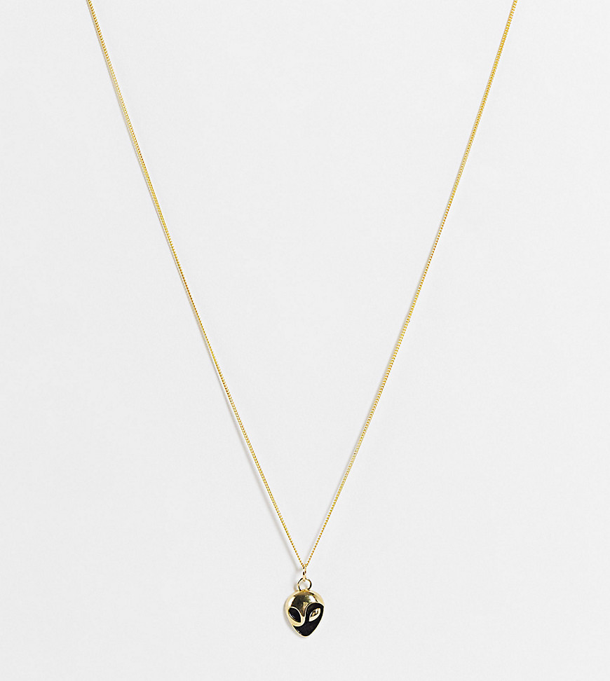 ASOS DESIGN sterling silver neckchain with alien pendant in 14k gold plate