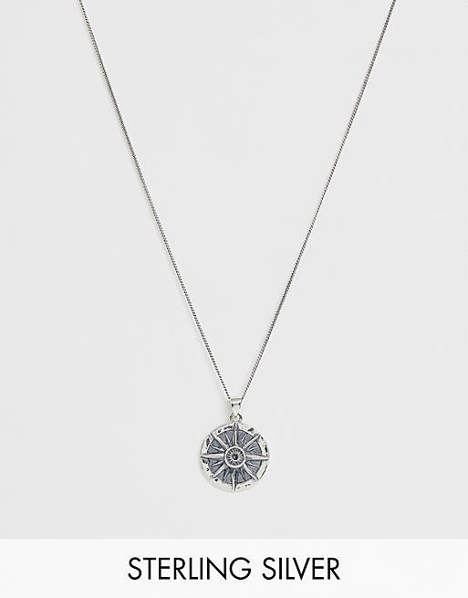 ASOS DESIGN sterling silver neckchain with compass pendant in silver