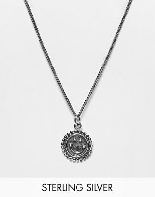 ASOS DESIGN sterling silver neck chain with happy face pendant in silver