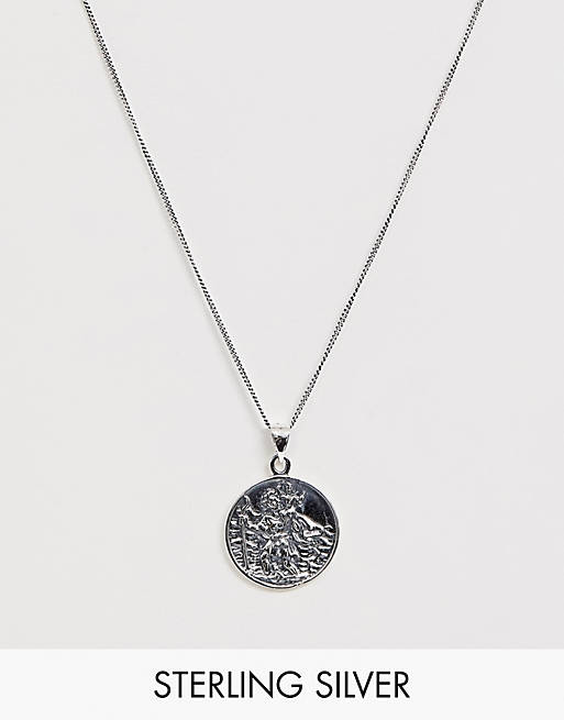 ASOS DESIGN sterling silver neckchain with St Christopher pendant in silver