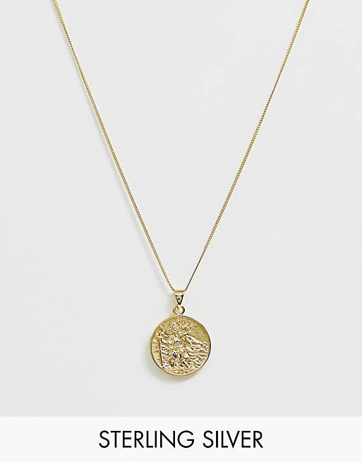 ASOS DESIGN sterling silver neckchain with St Christopher pendant with 14k gold plate
