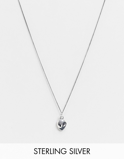 ASOS DESIGN sterling silver necklace with alien pendant
