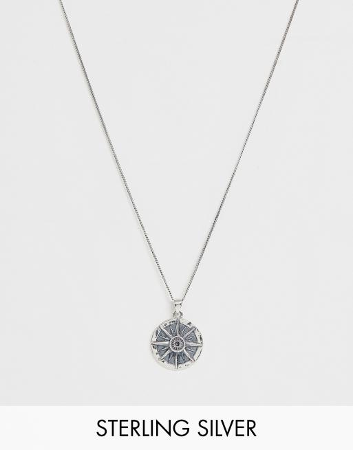ASOS DESIGN sterling silver necklace with compass pendant in silver