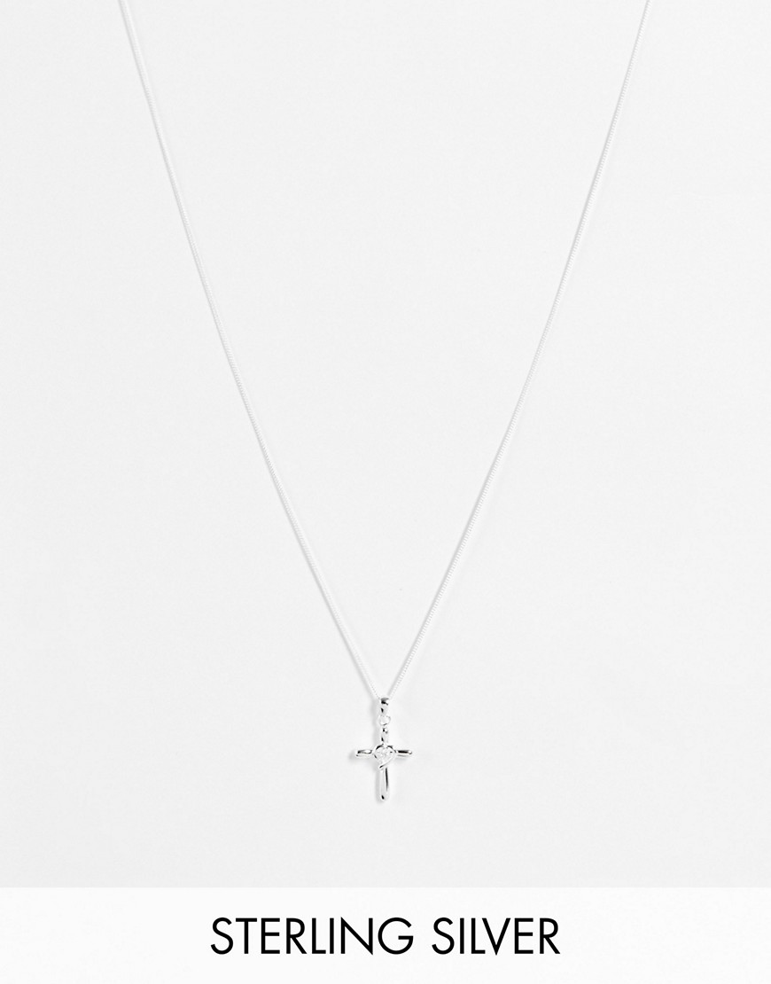 ASOS DESIGN sterling silver necklace with cross pendant in silver tone