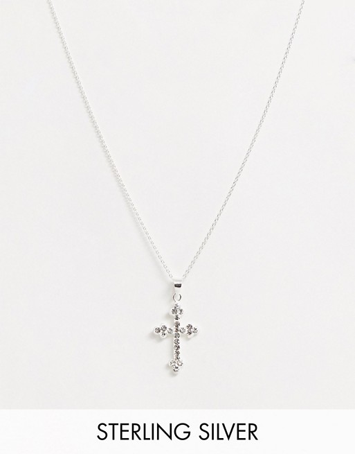 ASOS DESIGN sterling silver necklace with crystal cross pendant