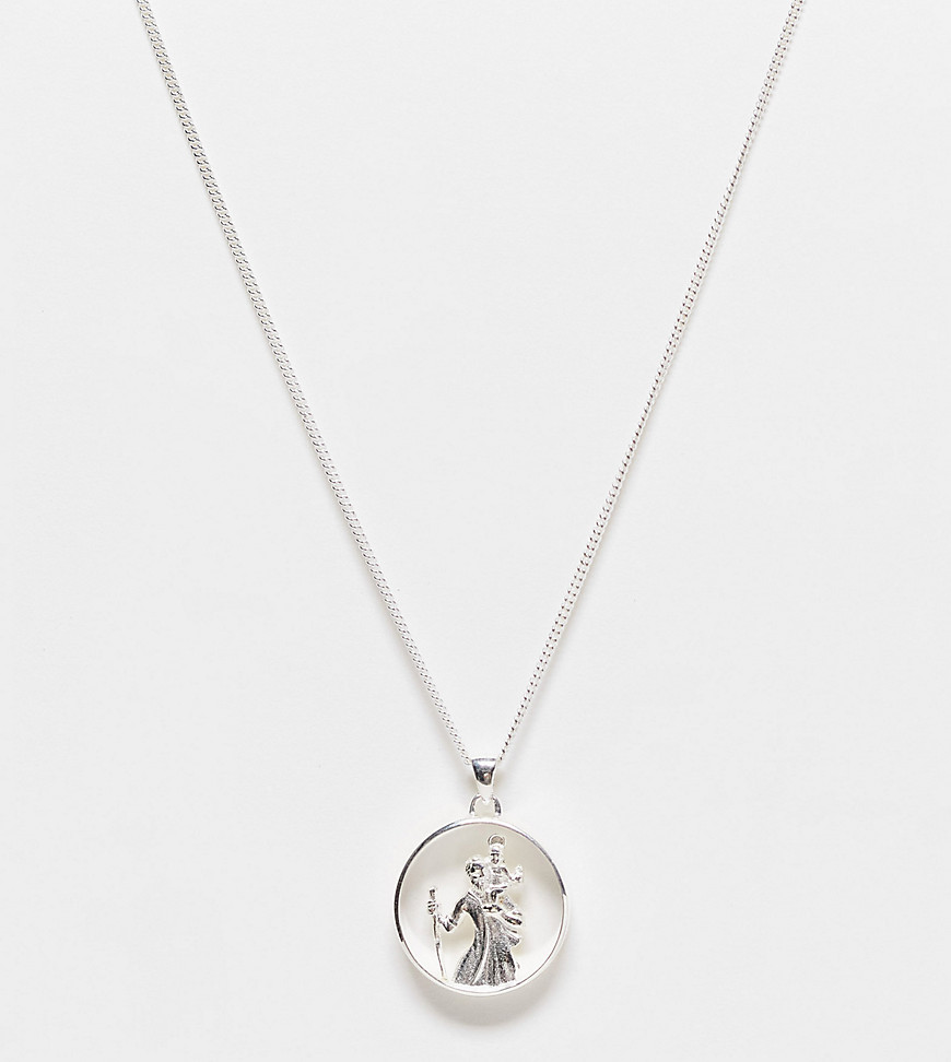 ASOS DESIGN sterling silver necklace with cut out st chris pendant