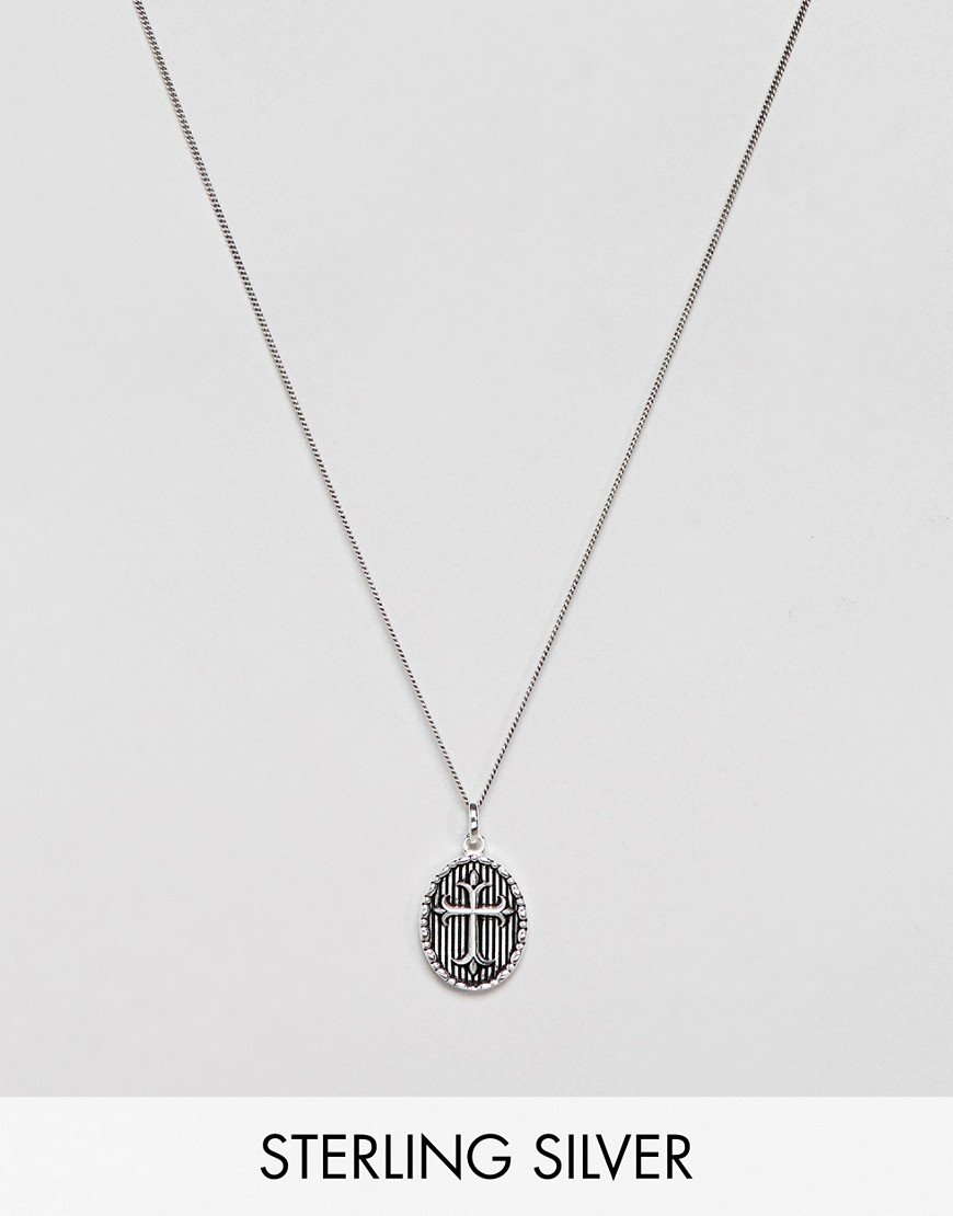 ASOS DESIGN sterling silver necklace with embossed cross pendant