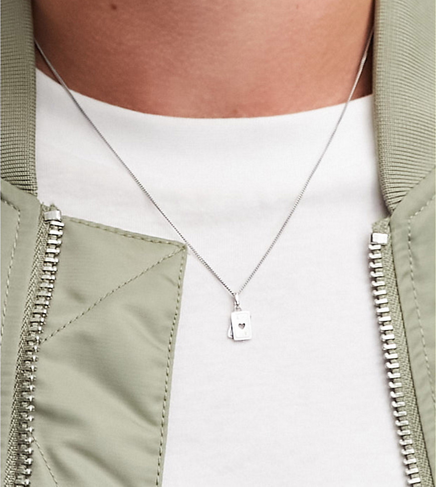 ASOS DESIGN sterling silver necklace with playing card pendant in burnished silver