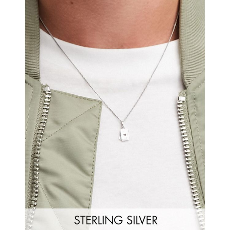 ASOS DESIGN sterling silver necklace with playing card pendant in 