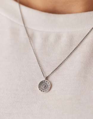 Asos Design Sterling Silver Necklace With Round Embossed Pendant