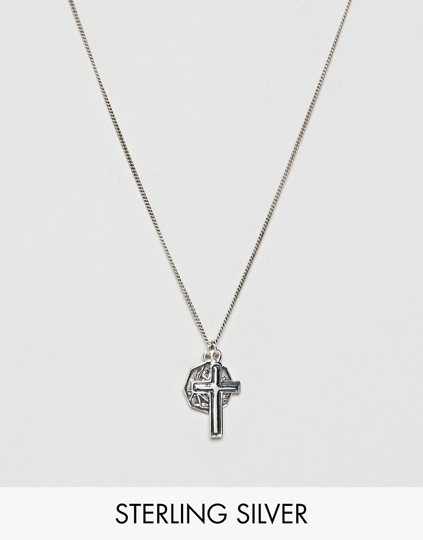 ASOS DESIGN sterling silver necklace with St Christopher and cross pendants