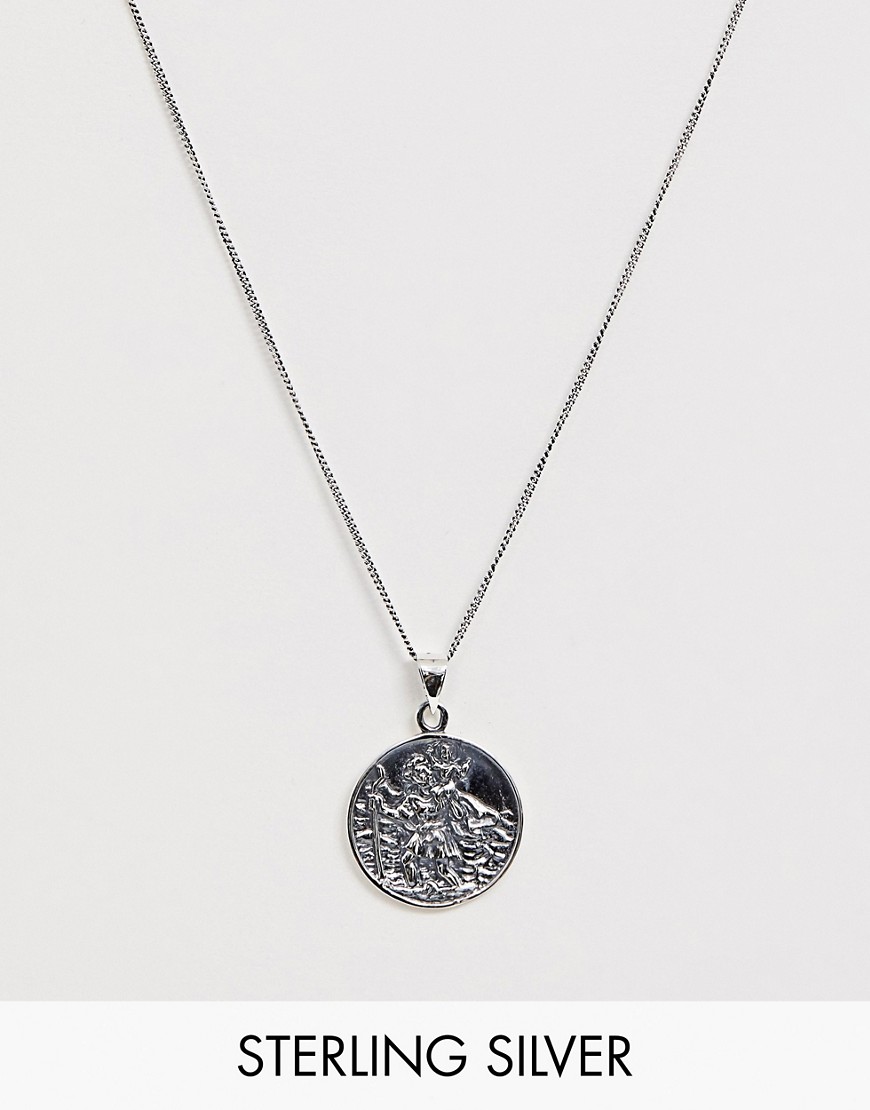 ASOS DESIGN sterling silver necklace with St Christopher pendant in silver
