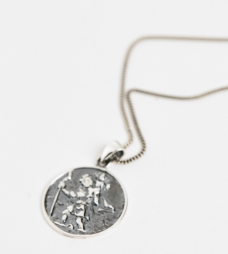 sterling silver necklace with St Christopher pendant in silver