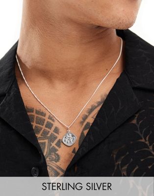 Asos Design Sterling Silver Necklace With St Christopher Pendant In Silver In Metallic