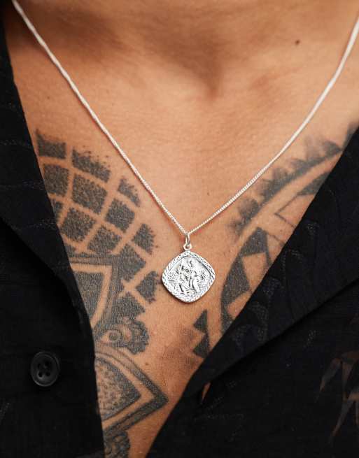 ASOS DESIGN sterling silver necklace with St Christopher pendant in silver