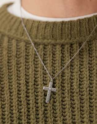 ASOS DESIGN STERLING SILVER NECKLACE WITH TEXTURED CROSS PENDANT IN SILVER